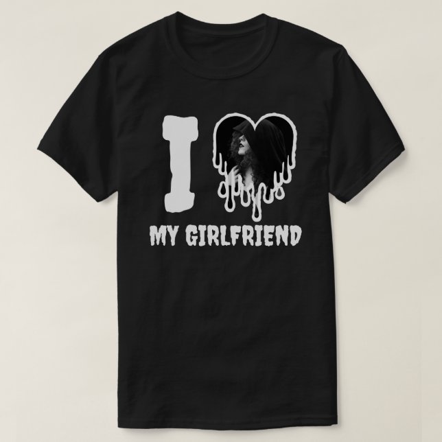I Love My Girlfriend Gothic White Heart Photo T-Shirt (Design Front)