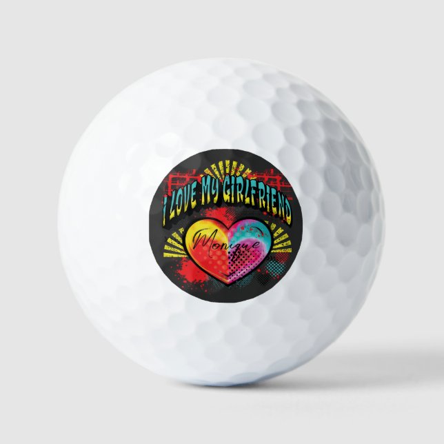 I Love My Girlfriend Graffiti Custom Name Golf Balls (Front)