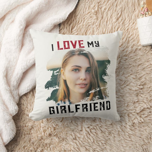 I Love My Girlfriend Grunge Custom Photo Cushion (Blanket)