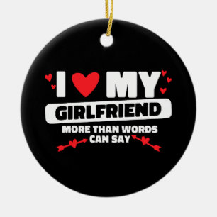 i love my girlfriend heart ceramic ornament