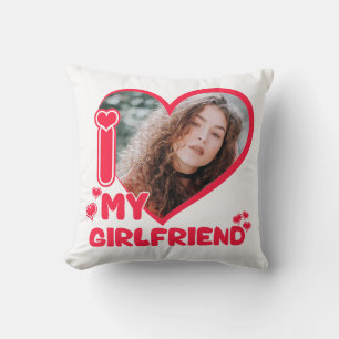 I Love My Girlfriend Heart Custom Photo Valentines Cushion