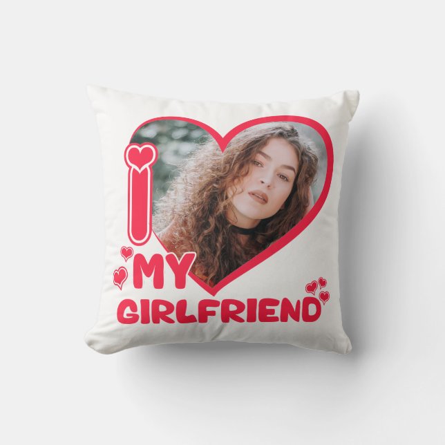 I Love My Girlfriend Heart Custom Photo Valentines Cushion (Front)
