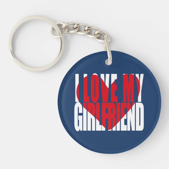 I Love My Girlfriend Heart Photo Personalised Key Ring (Front)