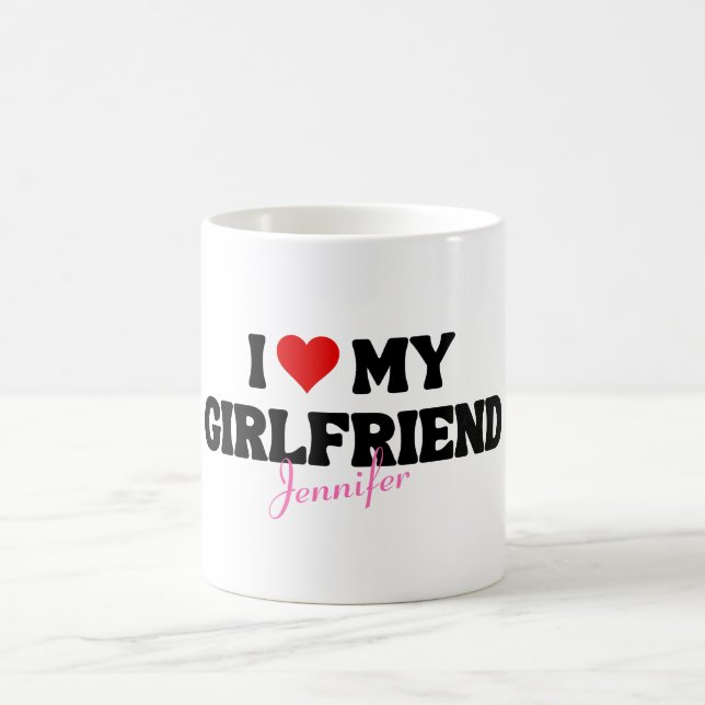 I Love My Girlfriend Heart Romantic Custom Name Coffee Mug (Center)