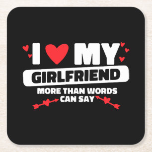 i love my girlfriend heart square paper coaster