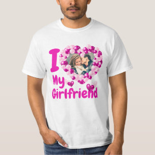 I Love My Girlfriend Hot Pink Custom Photo T-Shirt