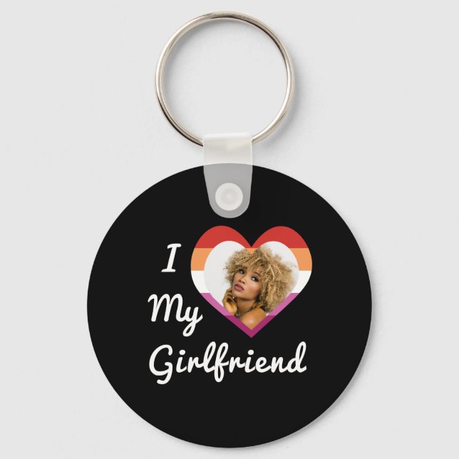 I Love My Girlfriend Lesbian Pride Custom Photo Key Ring (Front)