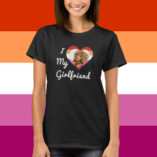 I Love My Girlfriend Lesbian Pride Custom Photo T-Shirt
