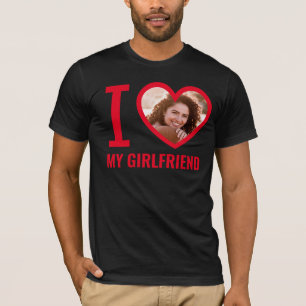 I Love My Girlfriend Minimalist Red Heart Photo T-Shirt