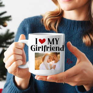 I Love My Girlfriend Monogram Initial Name Photo Two-Tone Coffee Mug