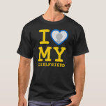 I Love My Girlfriend More Than Ever Photo T-Shirt<br><div class="desc">Create your own I Love My Girlfriend more than ever Photo Text T-Shirt with this modern and funny shirt template featuring the Ukraine flag yellow and blue colour palette and a cool slab serif font and girlfriend photo into a huge blue heart. Add your own photo, your name or any...</div>