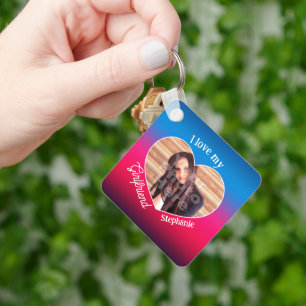 I Love my Girlfriend Name Heart Shape Color Photo Key Ring