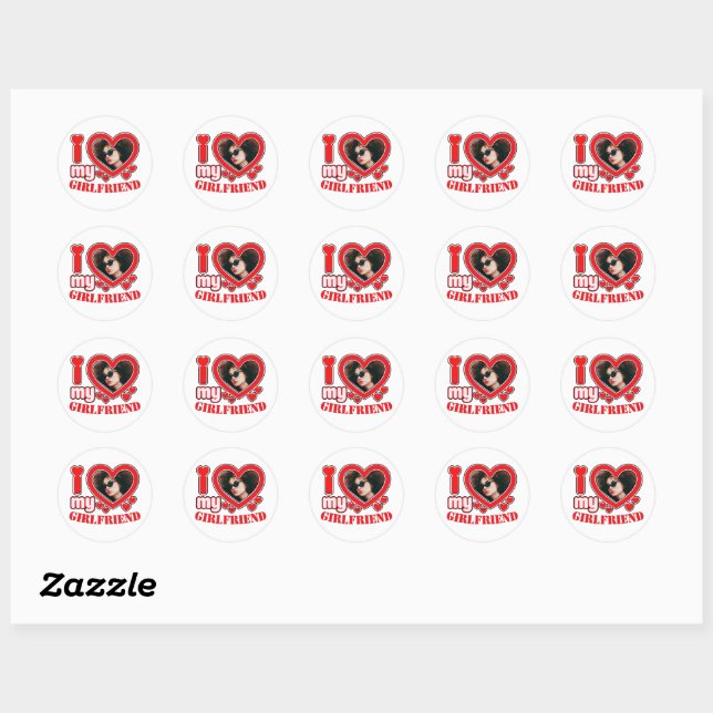 I Love My Girlfriend Personalised Photo Text Classic Round Sticker (Sheet)
