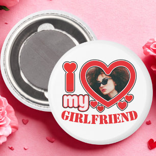 I Love My Girlfriend Personalised Photo Text Magnet