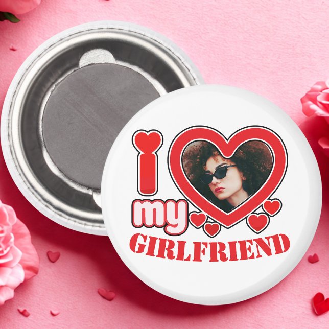 I Love My Girlfriend Personalised Photo Text Magnet (Creator Uploaded)