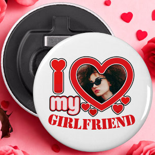 I Love My Girlfriend Personalized Photo Text Bottle Opener