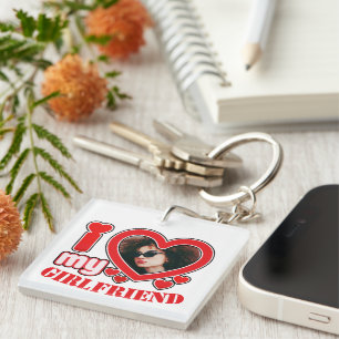 I Love My Girlfriend Personalized Photo Text Key Ring