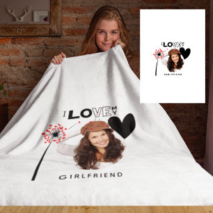 I Love My Girlfriend PHOTO GIFT Personalised Heart Fleece Blanket