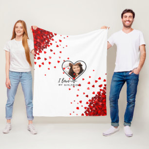 I Love My Girlfriend PHOTO Gift Personalised Heart Fleece Blanket