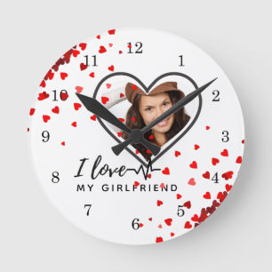 I Love My Girlfriend PHOTO Gift Personalised Heart Round Clock