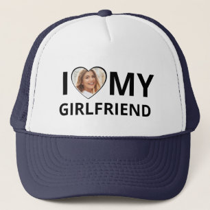I Love My Girlfriend Photo Heart Funny Boyfriend Trucker Hat