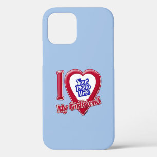 I Love My Girlfriend Photo Red Heart Baby Blue iPhone 12 Case