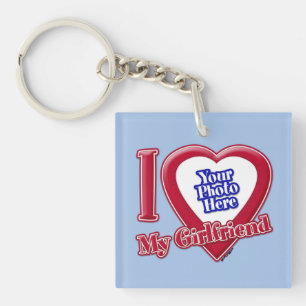 I Love My Girlfriend Photo Red Heart Baby Blue Key Ring