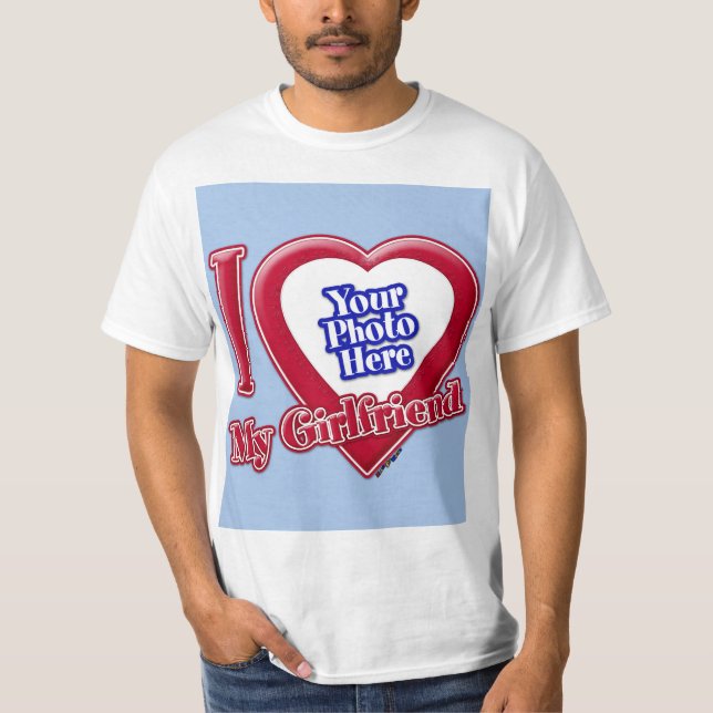 I Love My Girlfriend Photo Red Heart Baby Blue T-Shirt (Front)