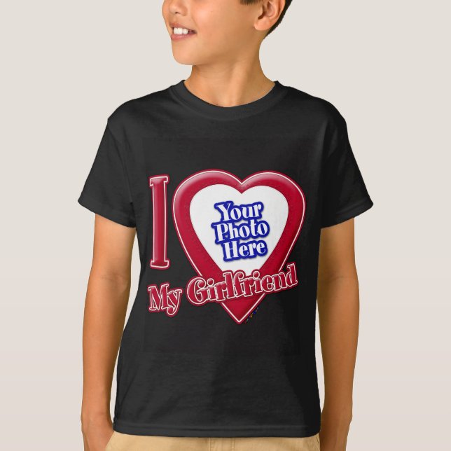 I Love My Girlfriend Photo Red Heart Black T-Shirt (Front)
