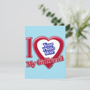I Love My Girlfriend Photo Red Heart Blue Horizon Holiday Card