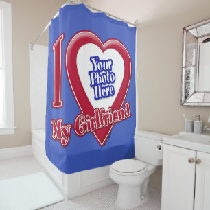 I Love My Girlfriend Photo Red Heart D R Blue Shower Curtain