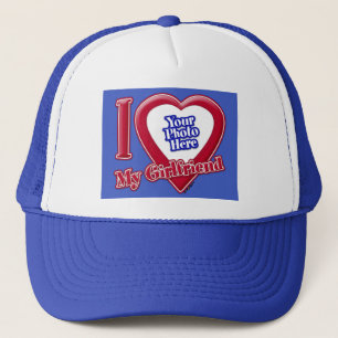 I Love My Girlfriend Photo Red Heart D R Blue Trucker Hat