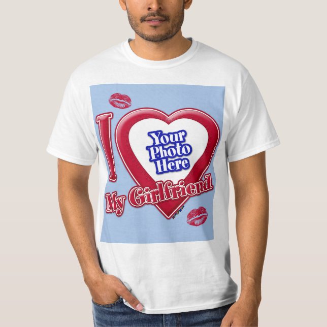 I Love My Girlfriend Photo Red Heart Kiss Baby Blu T-Shirt (Front)