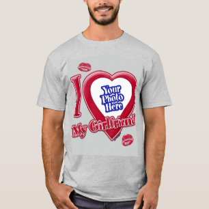 I Love My Girlfriend Photo Red Heart Kiss Grey T-Shirt