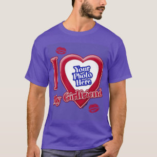 I Love My Girlfriend Photo Red Heart Kiss Purple T-Shirt
