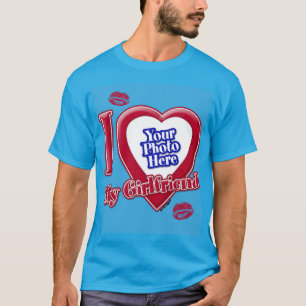 I Love My Girlfriend Photo Red Heart Kiss Teal T-Shirt