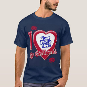 I Love My Girlfriend Photo Red Heart Lips Navy Blu T-Shirt