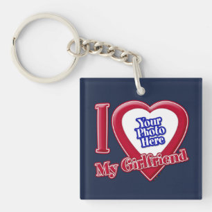 I Love My Girlfriend Photo Red Heart Navy Blue Key Ring
