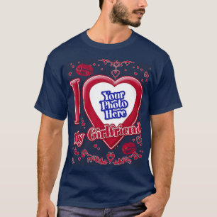 I Love My Girlfriend Photo Red Heart Navy T-Shirt