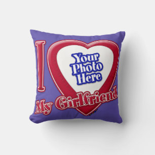 I Love My Girlfriend Photo Red Heart Purple Cushion