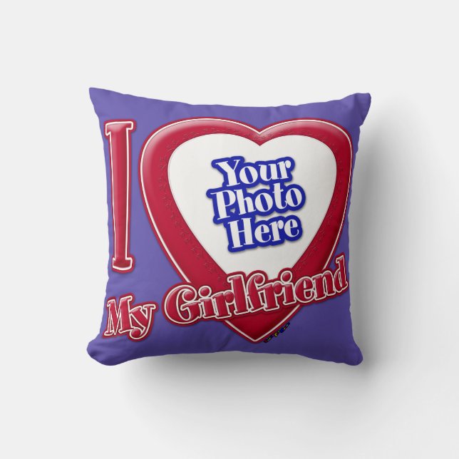 I Love My Girlfriend Photo Red Heart Purple Cushion (Front)