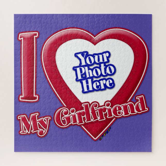I Love My Girlfriend Photo Red Heart Purple Jigsaw Puzzle (Vertical)