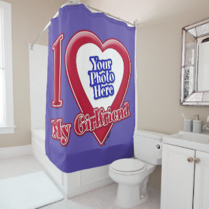 I Love My Girlfriend Photo Red Heart Purple Shower Curtain