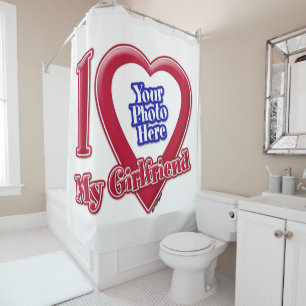 I Love My Girlfriend Photo Red Heart Shower Curtain