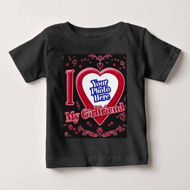 I Love My Girlfriend Photo Red Hearts Black Baby T-Shirt (Front)