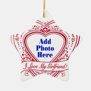 I Love My Girlfriend! Photo Red Hearts Ceramic Tree Decoration