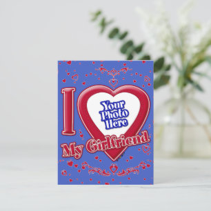 I Love My Girlfriend Photo Red Hearts Deep Royal B Holiday Card