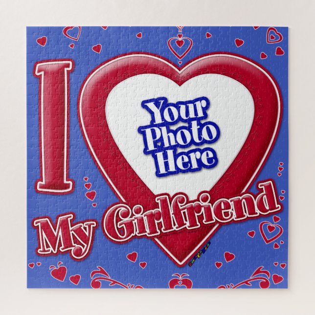 I Love My Girlfriend Photo Red Hearts Deep Royal B Jigsaw Puzzle (Vertical)