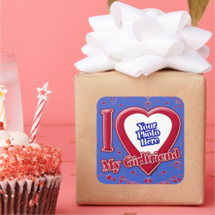 I Love My Girlfriend Photo Red Hearts Deep Royal B Square Sticker