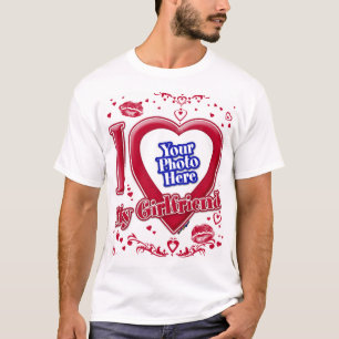 I Love My Girlfriend Photo Red Hearts Kiss T-Shirt